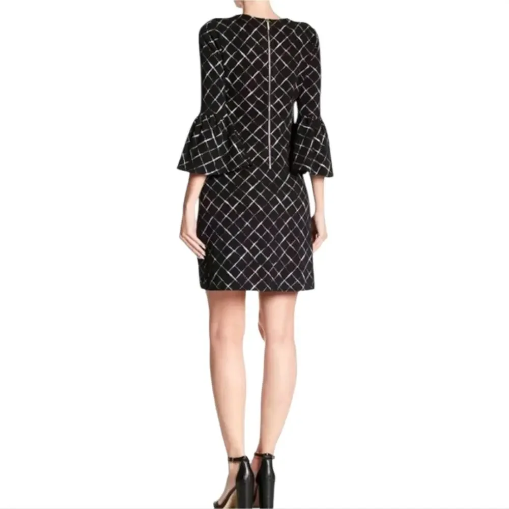 Calvin‎ Klein Bell Sleeve Elegant Black and White Checkered Dress Size 4